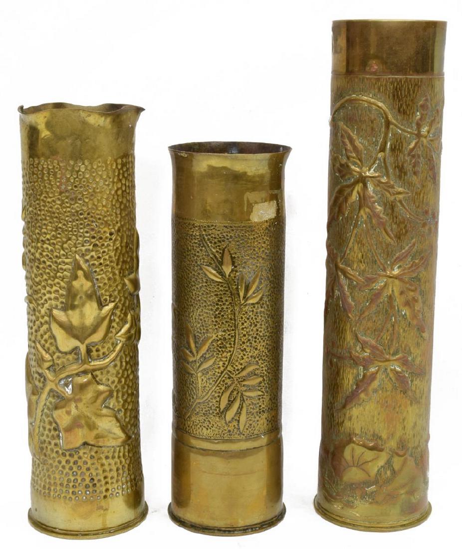 (3) FRENCH WWI ARTILLERY SHELL TRENCH ART VASES (1 of 4)