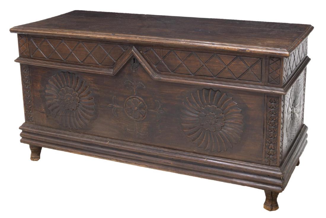 FRENCH PROVINCIAL CARVED OAK COFFER CHEST (1 of 4)