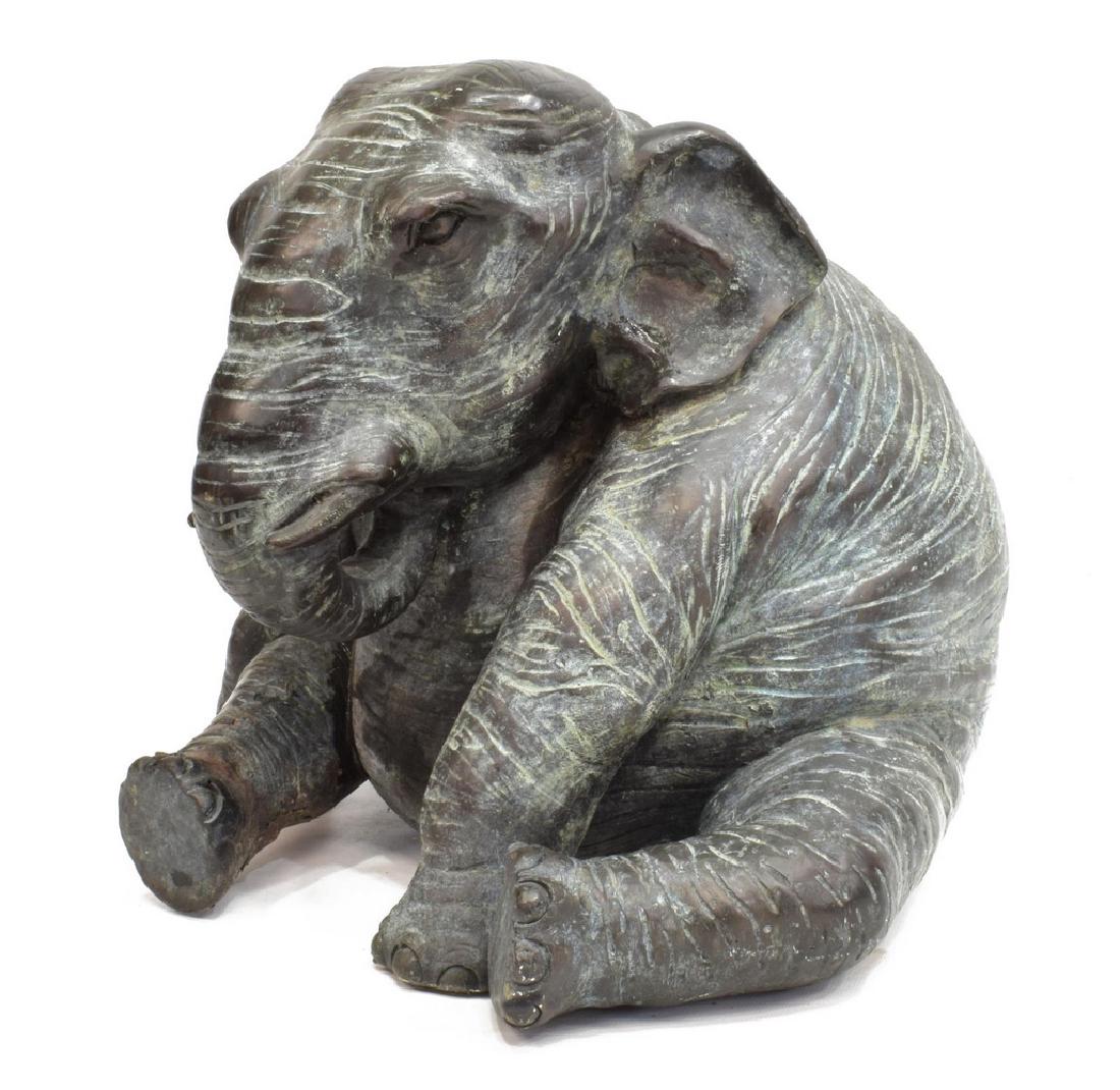 VERDIGRIS BRONZE SEATED ELEPHANT SCULPTURE (1 of 4)