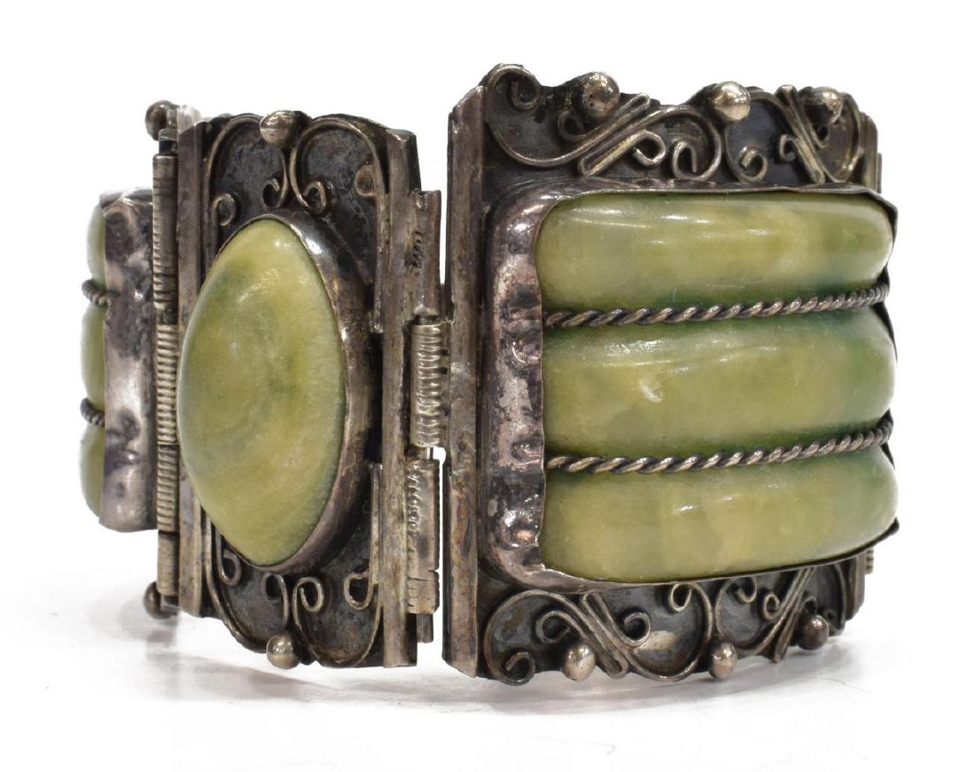 TAXCO MEXICO STERLING SILVER GREEN STONE BRACELET (1 of 6)