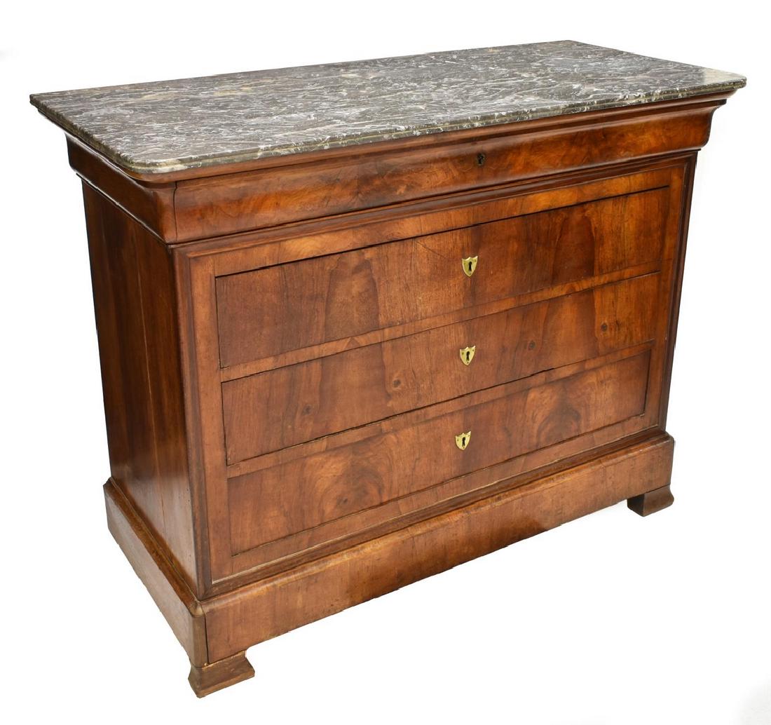FRENCH LOUIS PHILIPPE MARBLE-TOP WALNUT COMMODE (1 of 4)