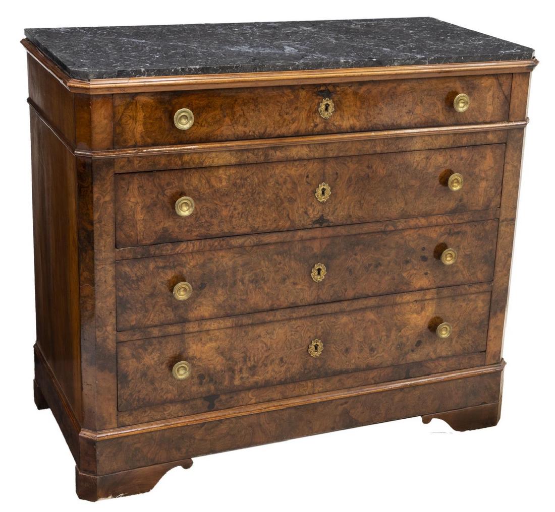 FRENCH LOUIS PHILIPPE MARBLE-TOP FIGURED COMMODE (1 of 4)