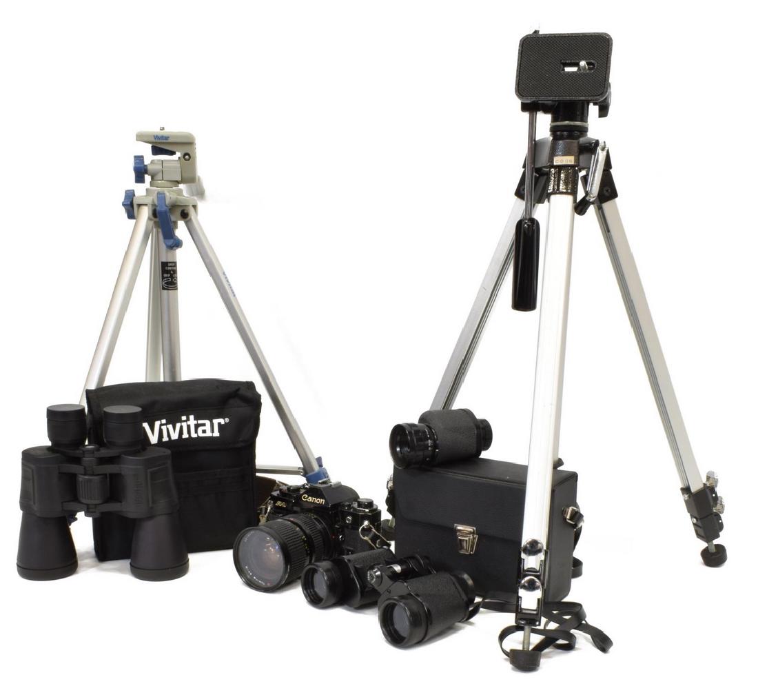 (LOT) VINTAGE CANON A-1 CAMERA, BINOCULARS, ETC. (1 of 10)