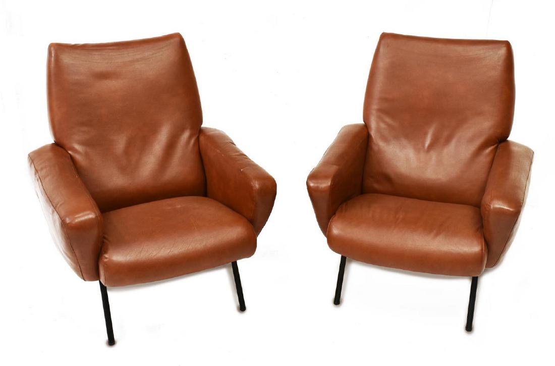 (2) ITALIAN MODERN FAUX LEATHER LOUNGE ARMCHAIRS (1 of 2)