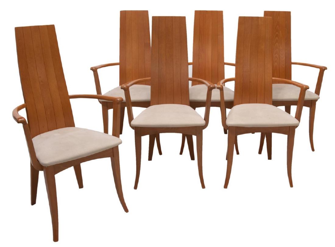 (6) MODERN TEAK HIGHBACK DINING CHAIRS (1 of 2)