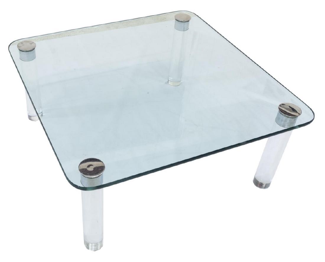 MODERN GLASS-TOP LUCITE LEGS COFFEE TABLE, c.1970s (1 of 2)
