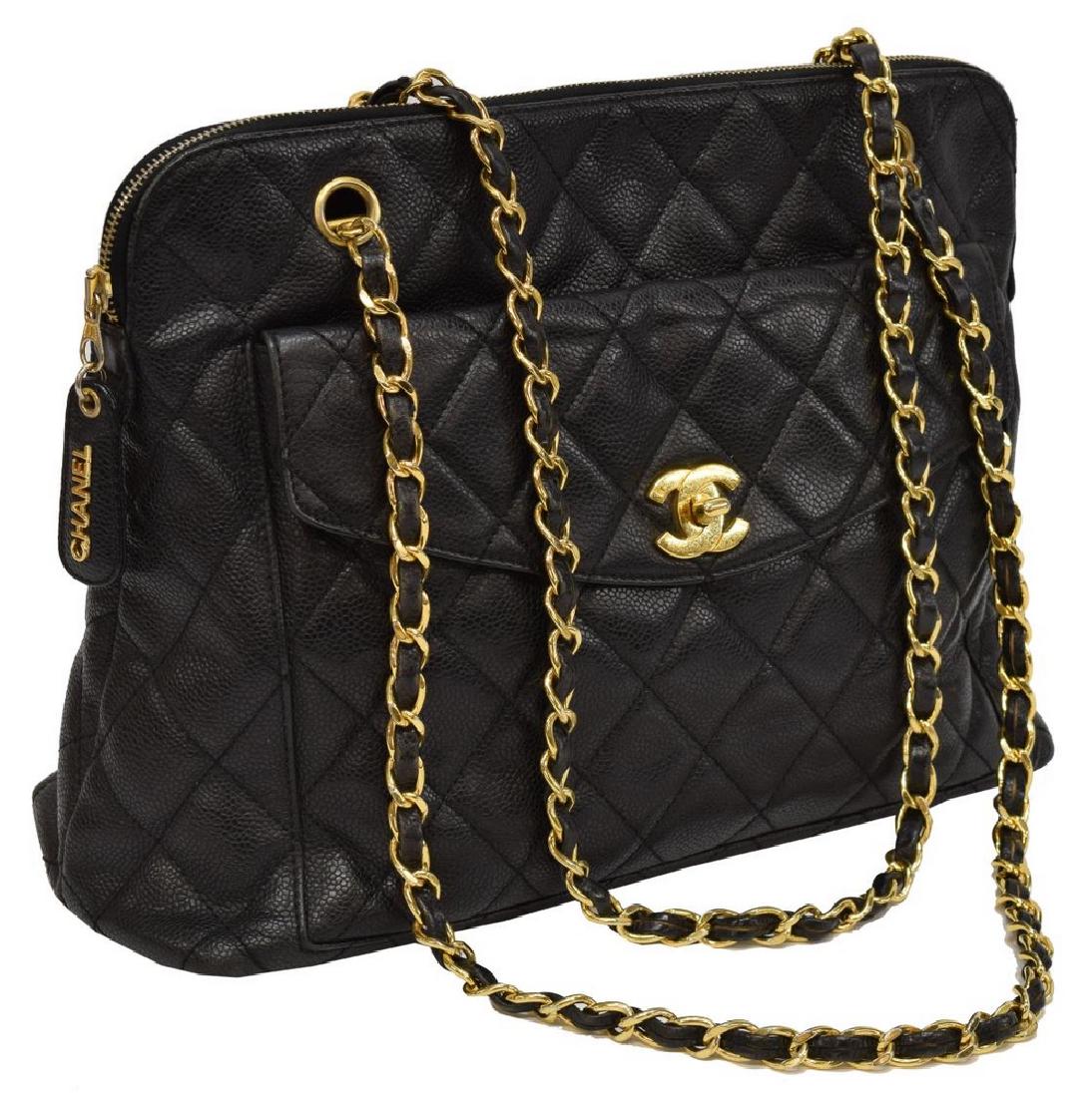 CHANEL BLACK QUILTED CAVIAR LEATHER SHOPPING TOTE (1 of 4)