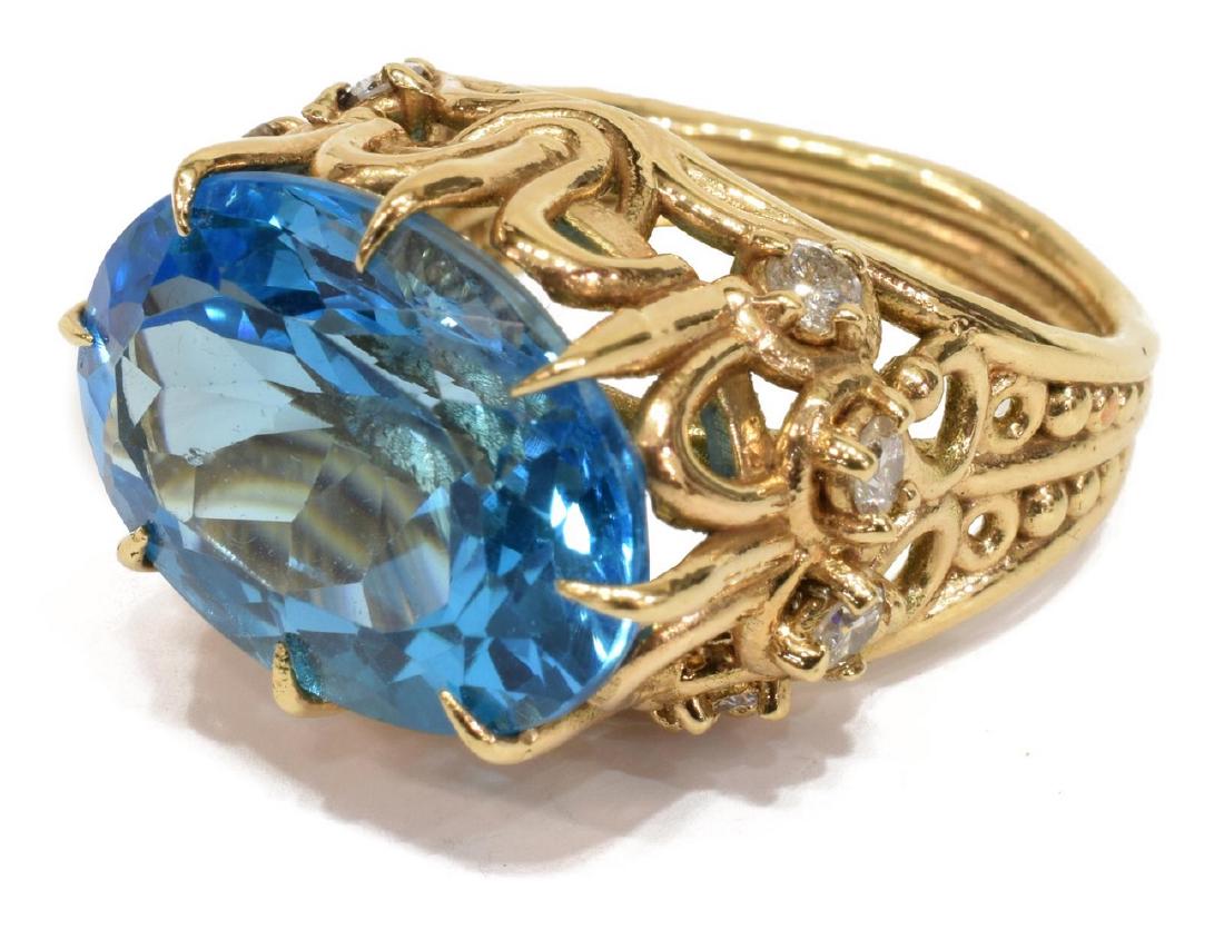 ESTATE 14KT YELLOW GOLD BLUE TOPAZ & DIAMOND RING (1 of 4)