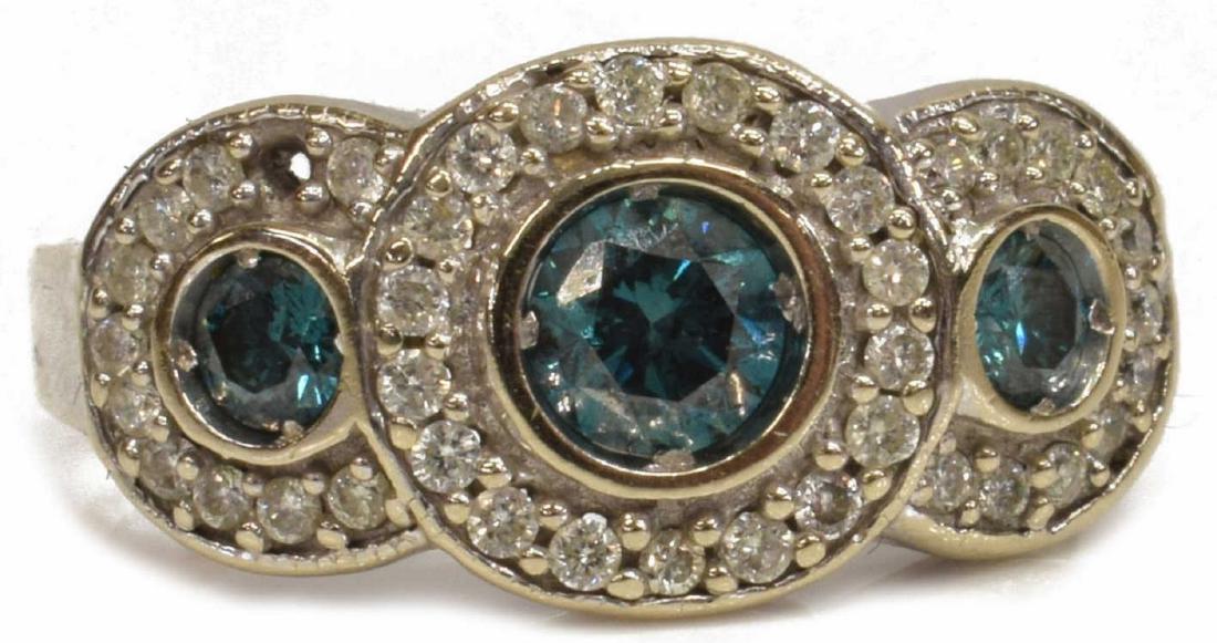14KT WHITE GOLD TREATED BLUE DIAMOND HALO RING (1 of 4)