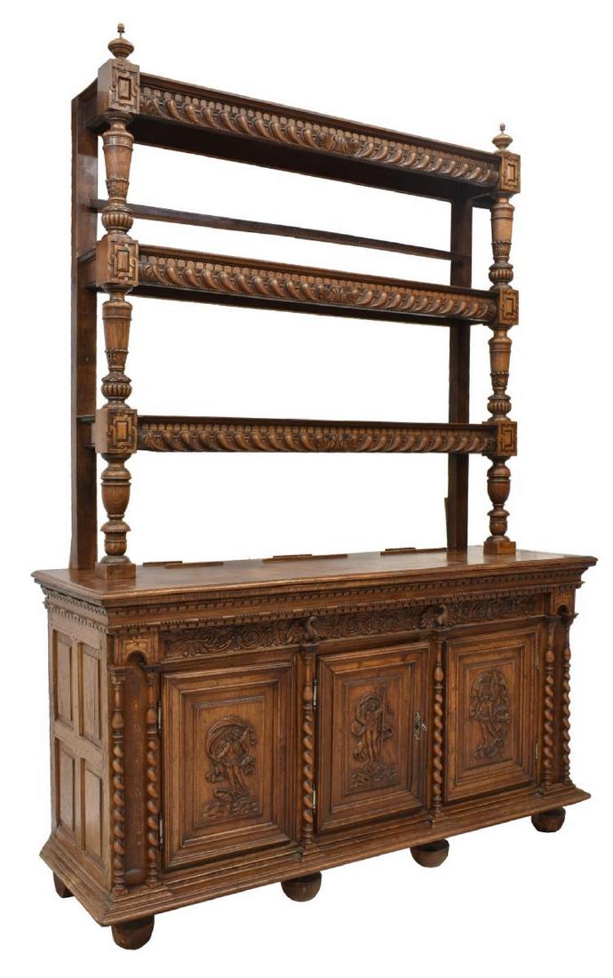 ORNATELY CARVED HENRI II STYLE OAK VAISSELIER (1 of 7)