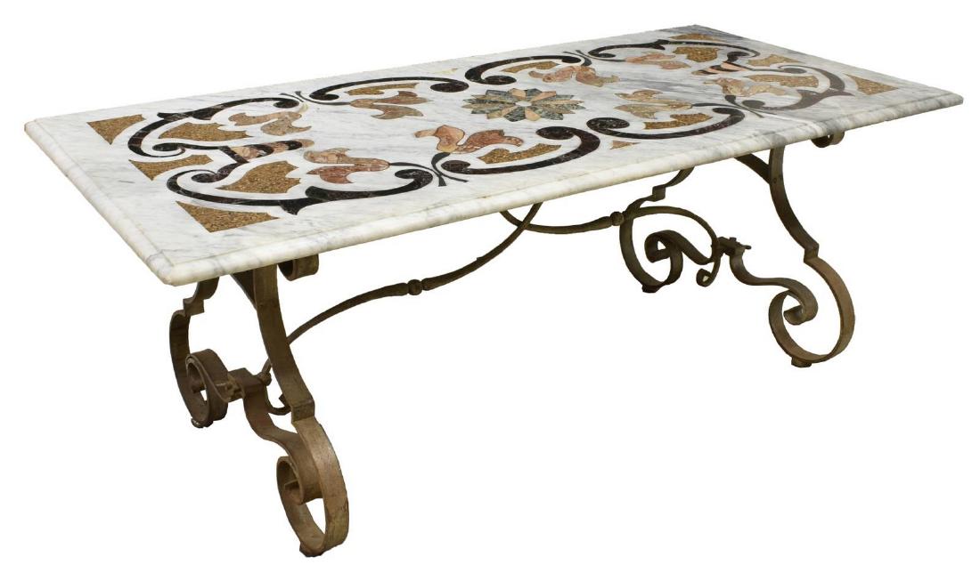 LARGE PIETRA DURA MARBLE-TOP TABLE IRON BASE (1 of 5)