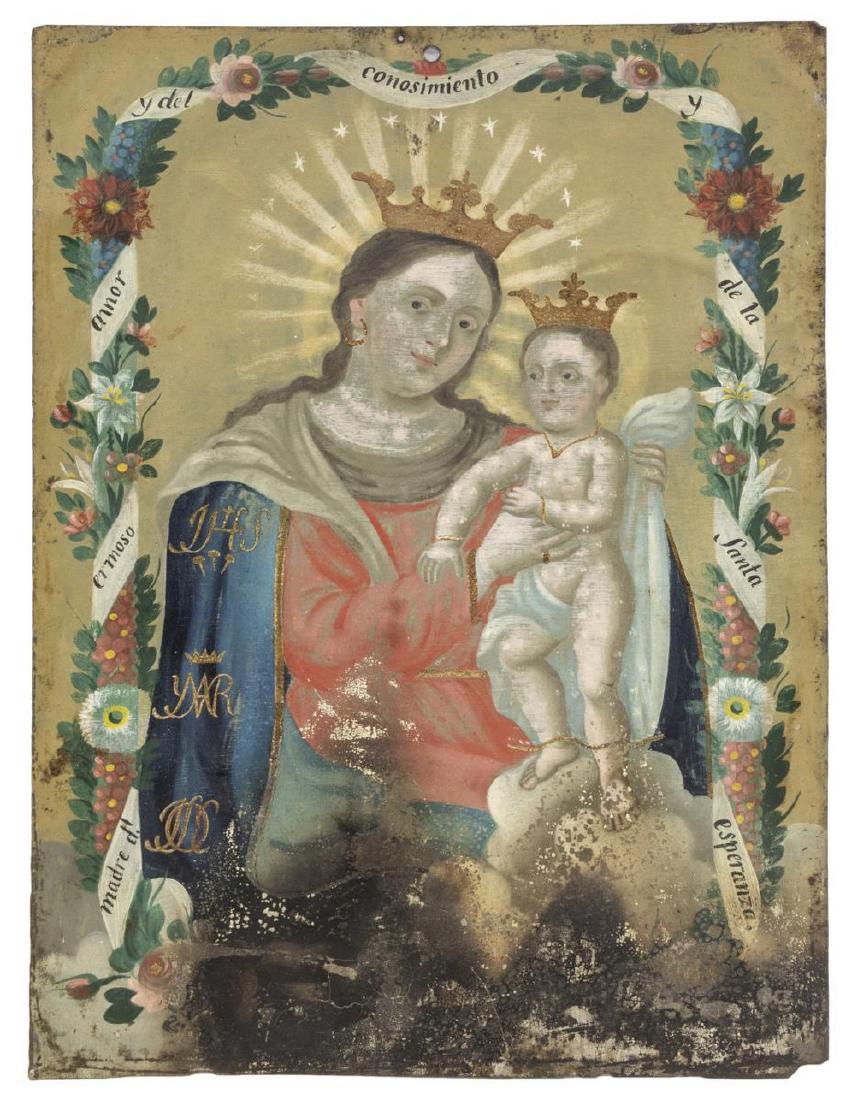 RELIGIOUS RETABLO PAINTING MADONNA & CHILD, MEXICO (1 of 5)