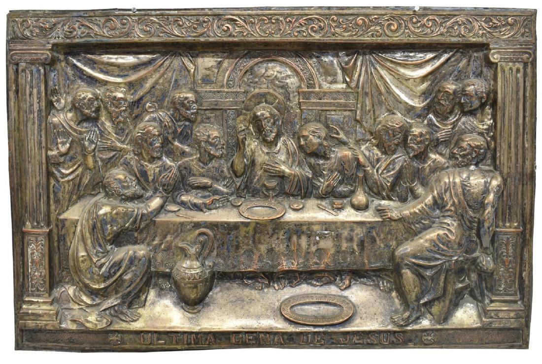 SPANISH RELIGIOUS LAST SUPPER BAS-RELIEF PANEL (1 of 4)