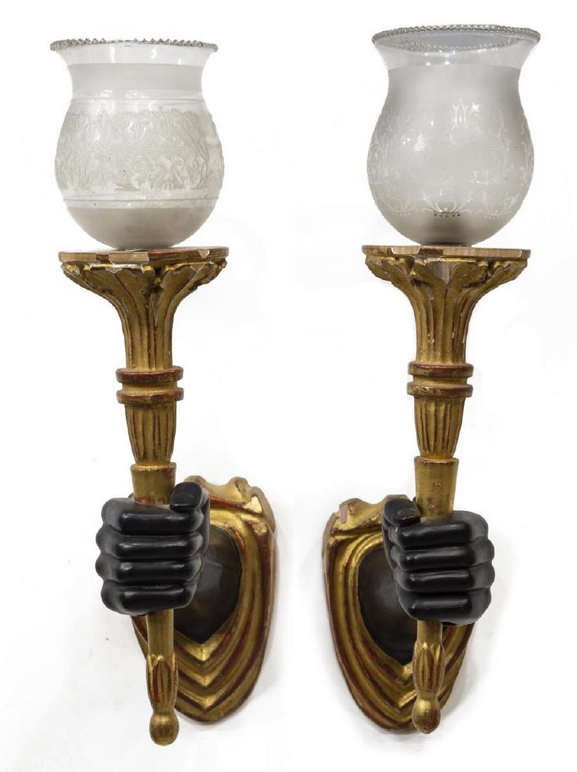 (2) VENTIAN BLACKAMOOR CARVED GILT WALL SCONCES (1 of 3)