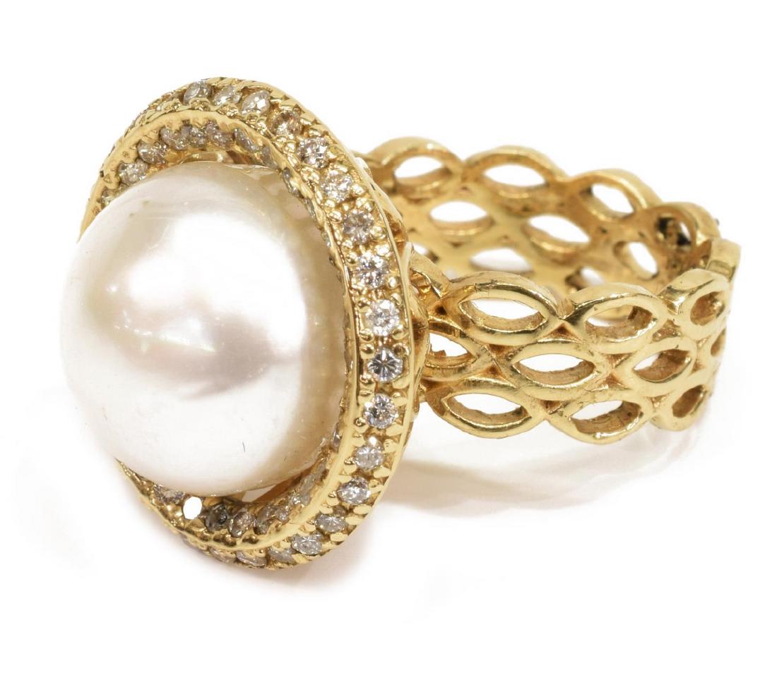 ESTATE 14KT YELLOW GOLD MABE PEARL & DIAMOND RING (1 of 4)