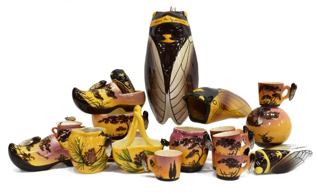 (24) FRENCH CERAMIC CICADA SERVICE & WALL ITEMS (1 of 9)