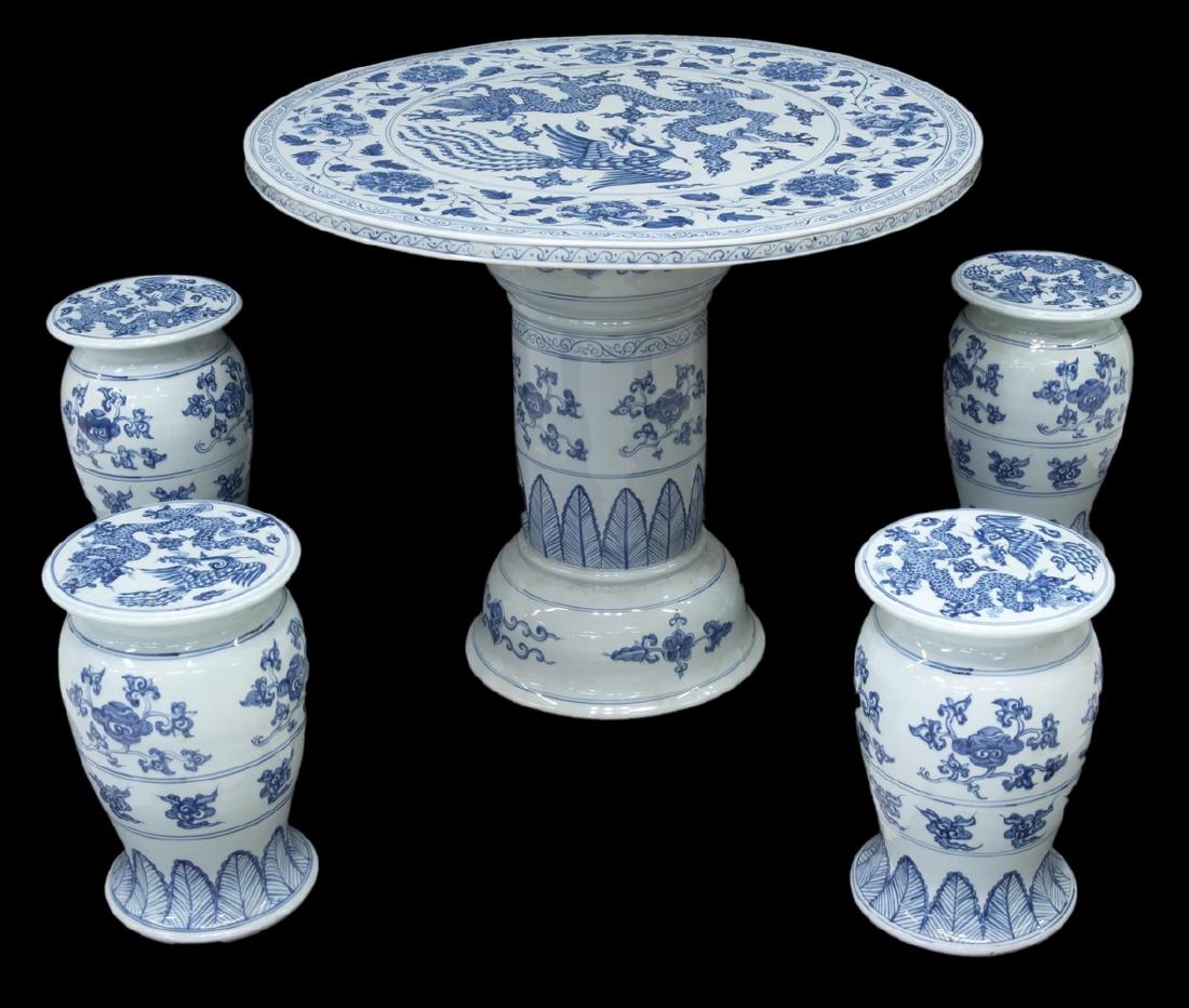 (5) CHINESE BLUE & WHITE PORCELAIN TABLE & STOOLS (1 of 3)