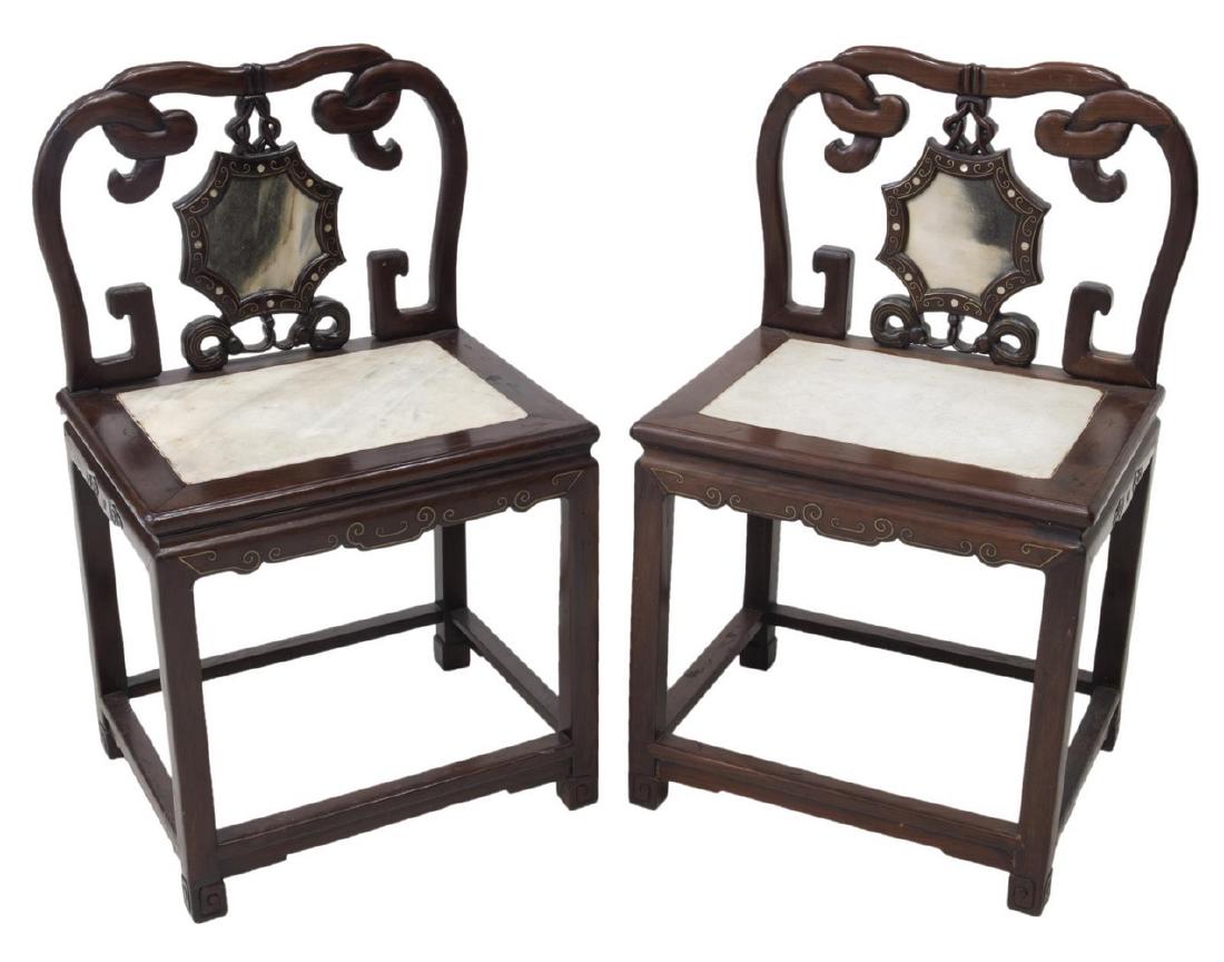 (PR) CHINESE ROSEWOOD & MARBLE SIDE CHAIRS (1 of 4)