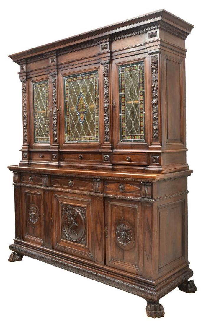 ITALY RENAISSANCE REVIVAL STAINED GLASS SIDEBOARD (1 of 6)