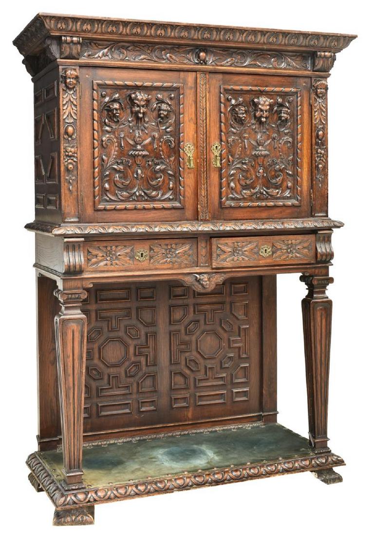 SPANISH RENAISSANCE REVIVAL OAK CABINET ON STAND (1 of 6)