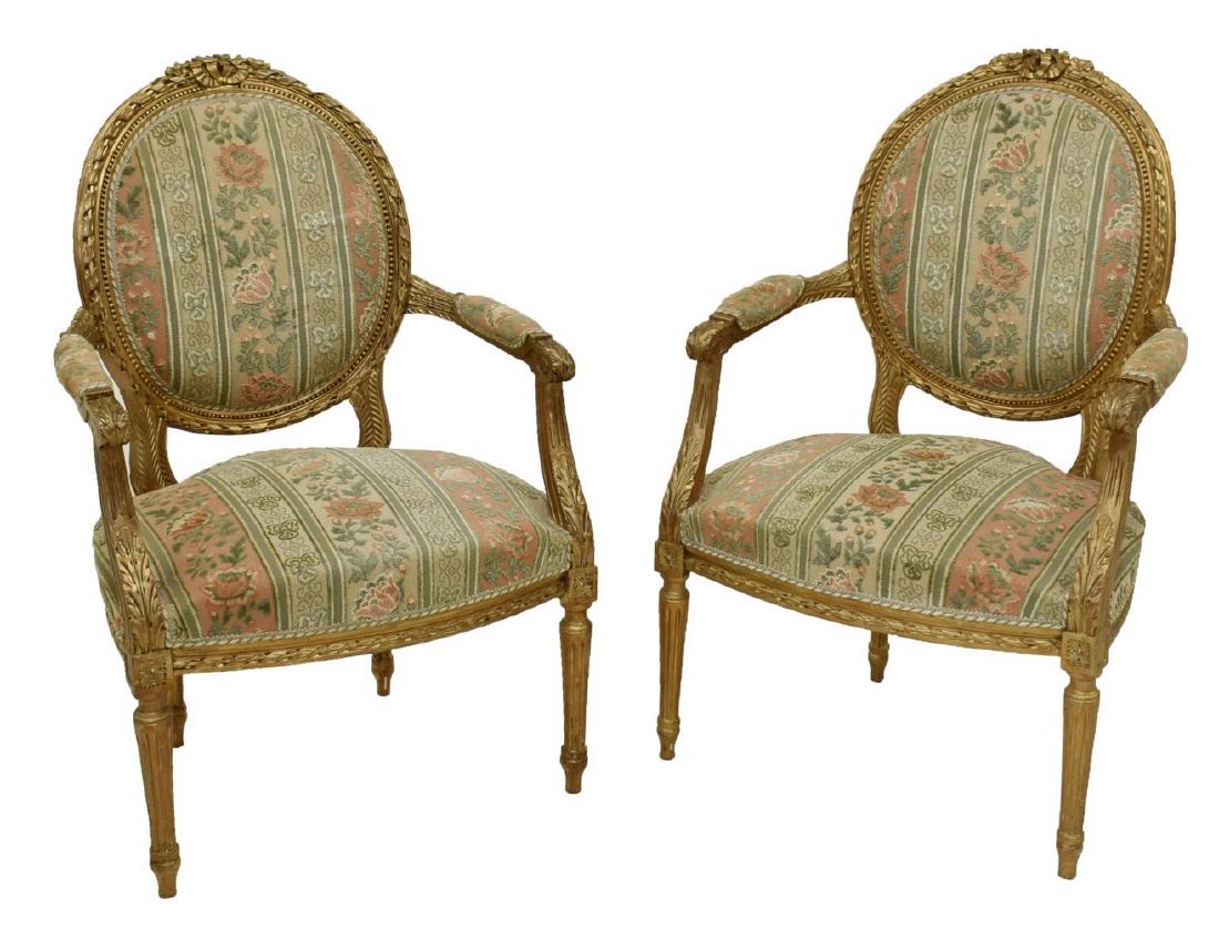 (2) FRENCH LOUIS XVI STYLE FAUTEUILS ARMCHAIRS (1 of 3)