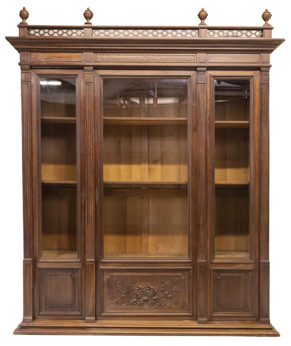 FRENCH CARVED WALNUT GLAZED DOOR BOOKCASE, 19TH C. (1 of 5)