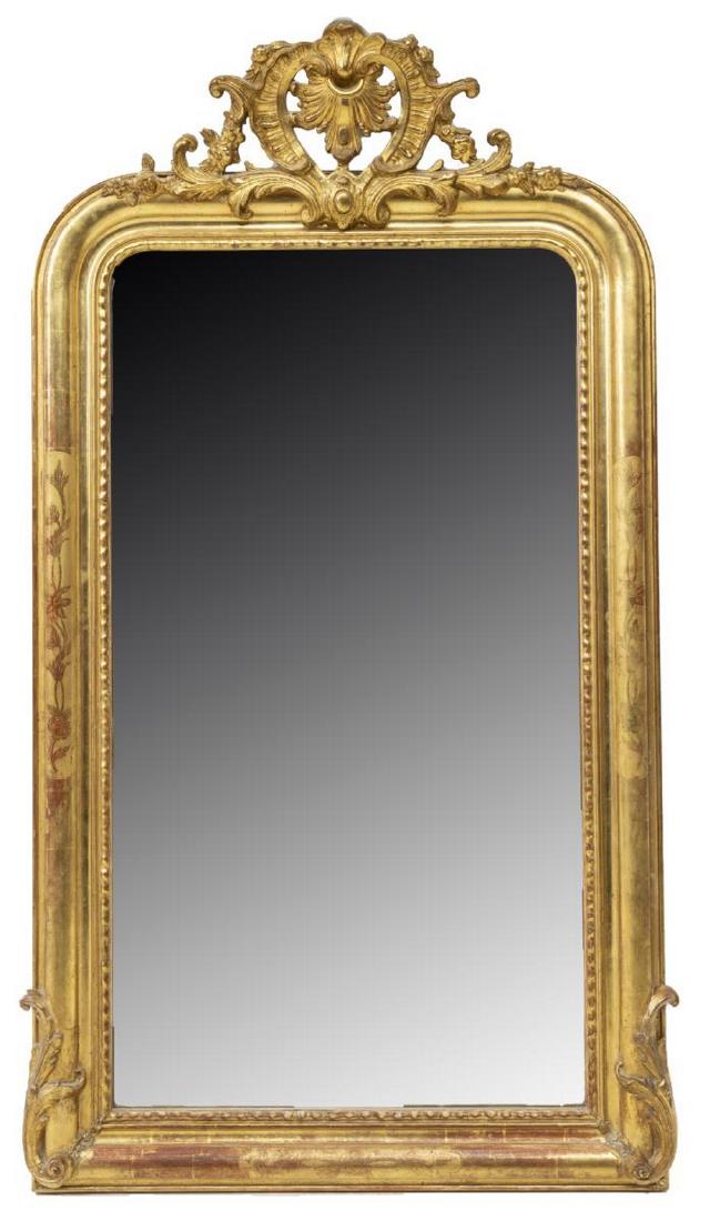 FRENCH LOUIS XV STYLE GILDED WALL MIRROR (1 of 3)
