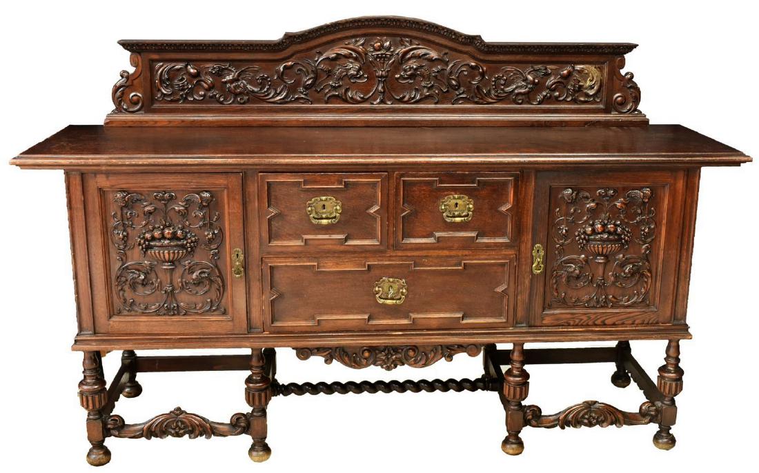 SPANISH RENAISSANCE REVIVAL CARVED OAK SIDEBOARD (1 of 4)