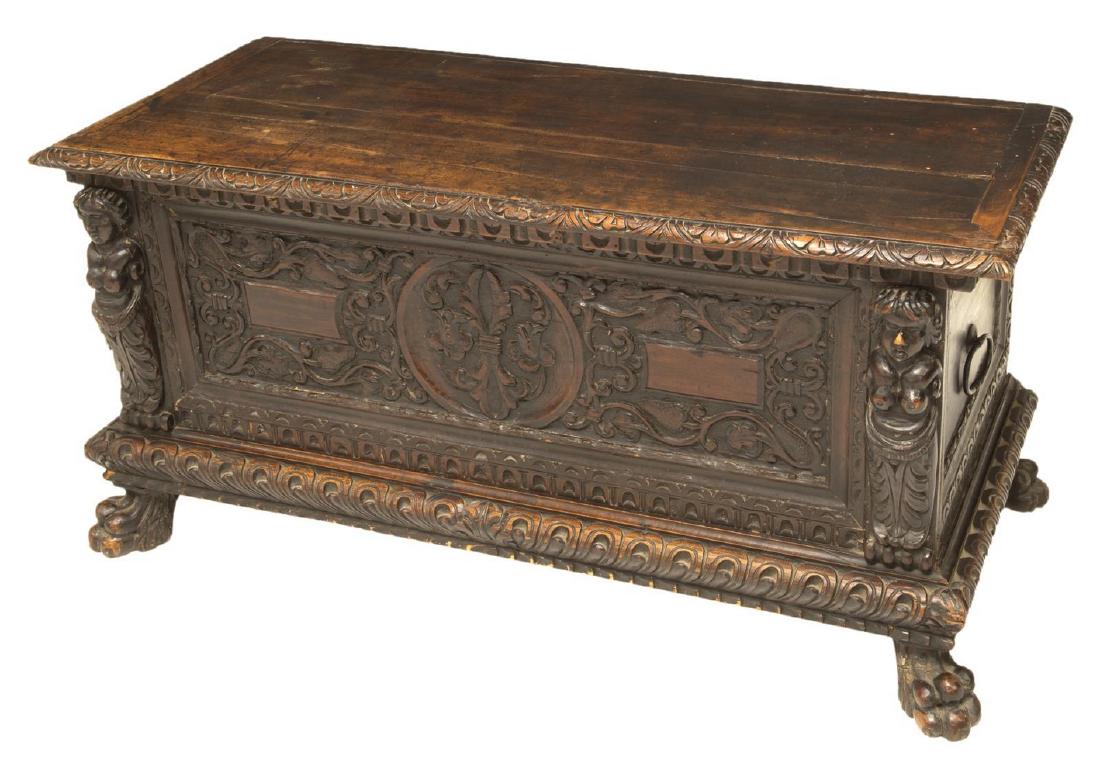 ITALIAN RENAISSANCE REVIVAL CARVED STORAGE CHEST (1 of 4)