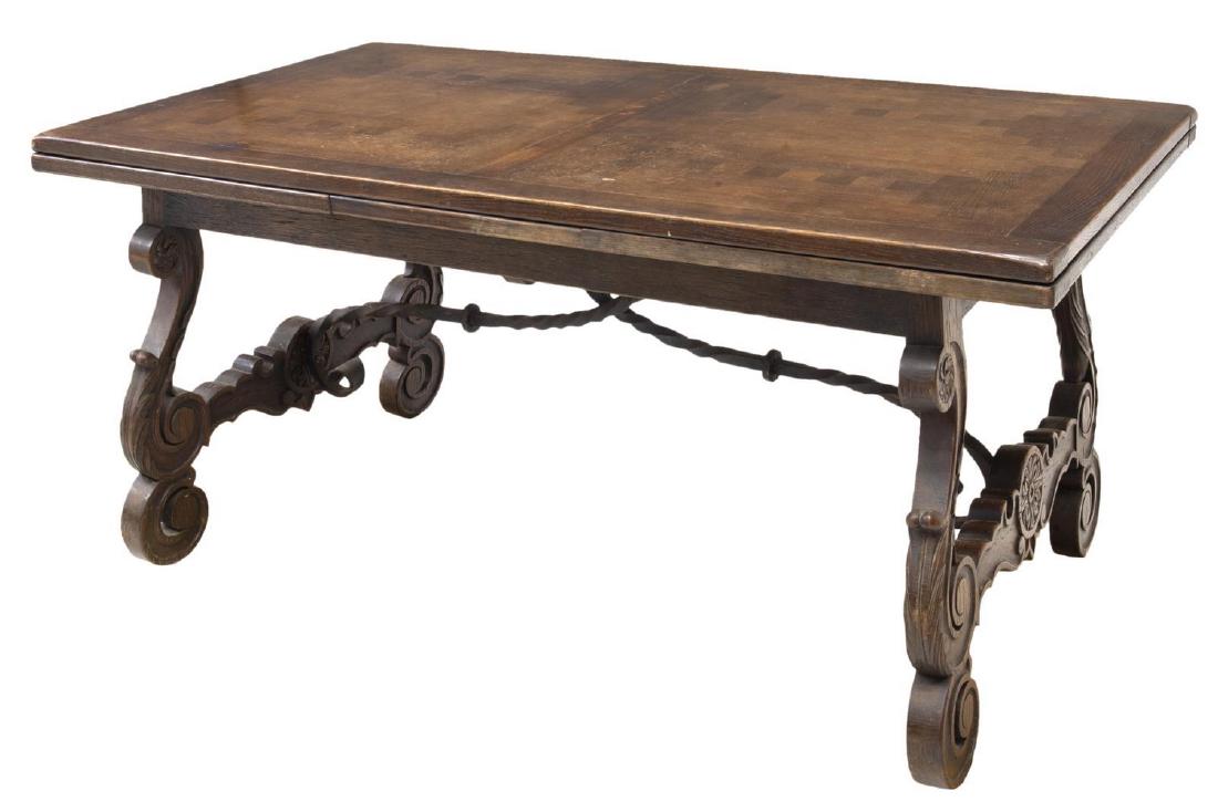 SPANISH BAROQUE STYLE OAK EXTENSION TABLE, 110"L (1 of 3)