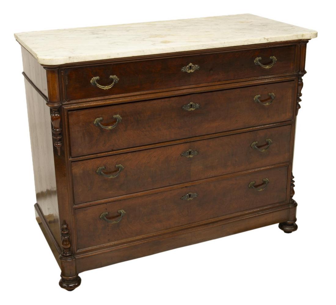 FRENCH LOUIS PHILIPPE MARBLE-TOP MAHOGANY COMMODE (1 of 5)
