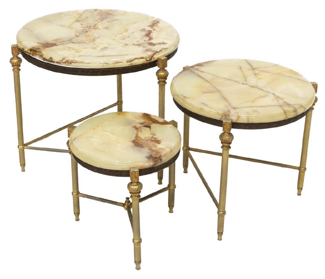 (3) FRENCH LOUIS XVI STYLE ONYX TOP NESTING TABLES (1 of 2)