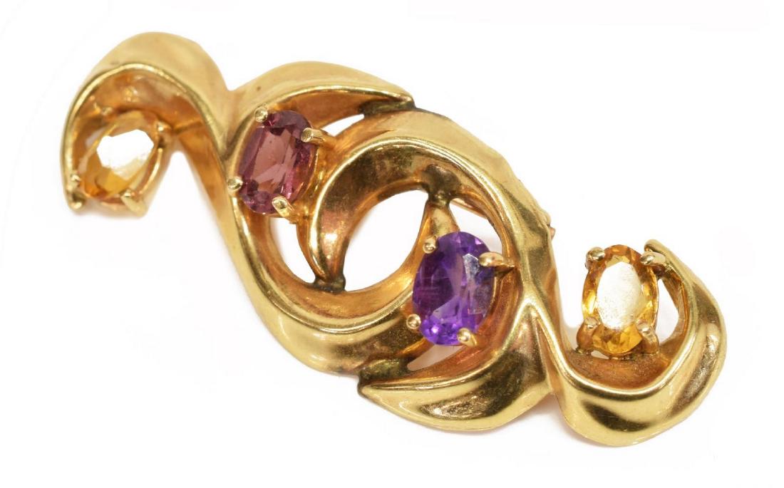 ESTATE 14KT YELLOW GOLD AMETHYST & CITRINE BROOCH (1 of 3)