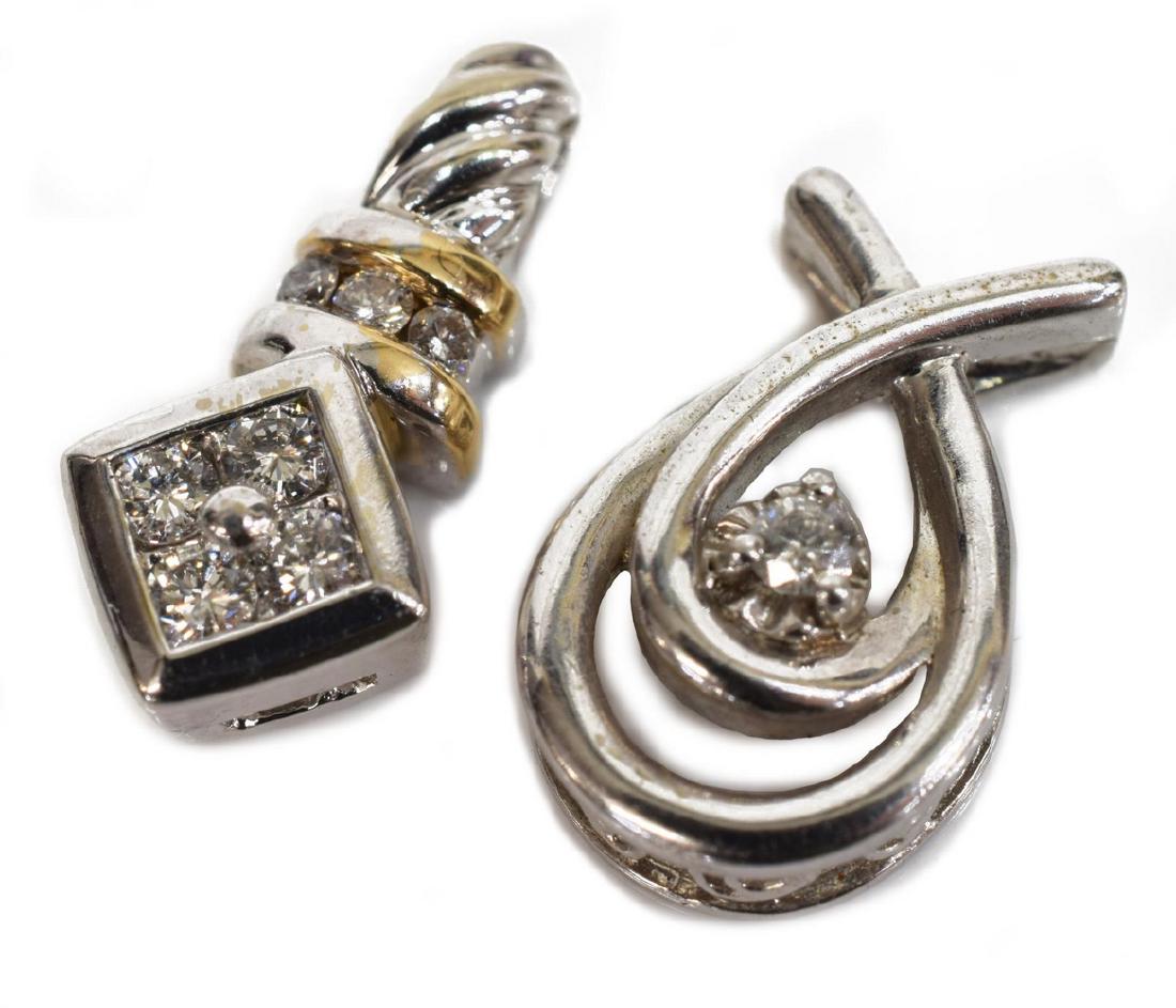 (2) 14KT WHITE GOLD, STERLING DIAMOND PENDANTS (1 of 4)