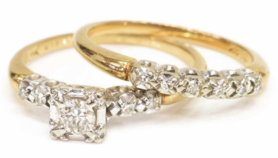 (2) 14K GOLD DIAMOND ENGAGEMENT RING, WEDDING BAND (1 of 7)