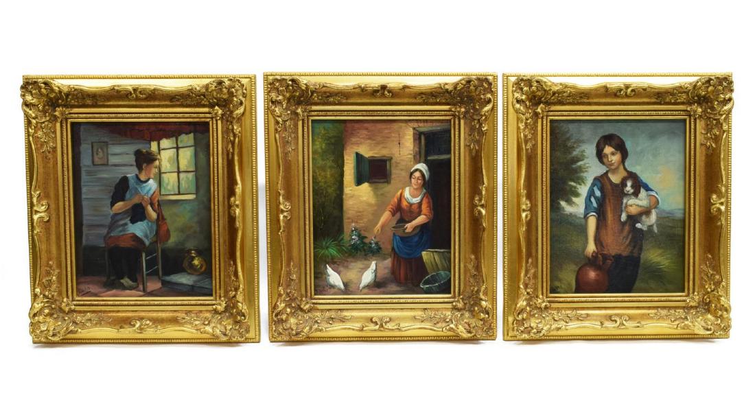 (3) FRAMED SIGNED OIL PAINTINGS, LADY & PUPPY, ETC (1 of 3)