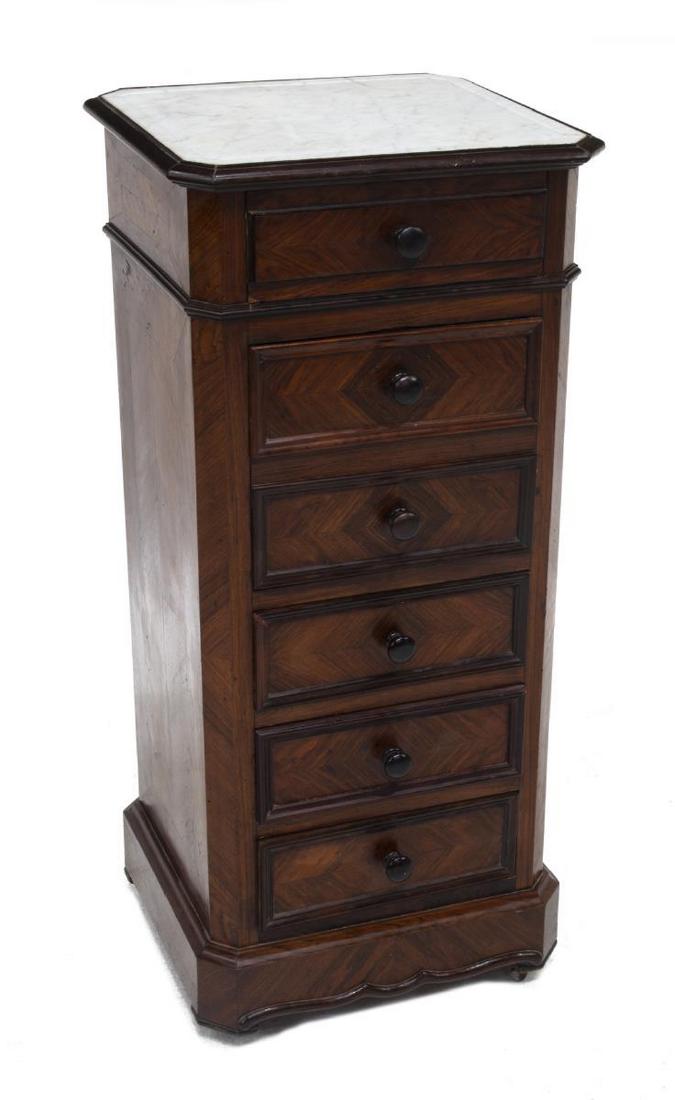 FRENCH MARBLE-TOP ROSEWOOD BEDSIDE CABINET (1 of 4)