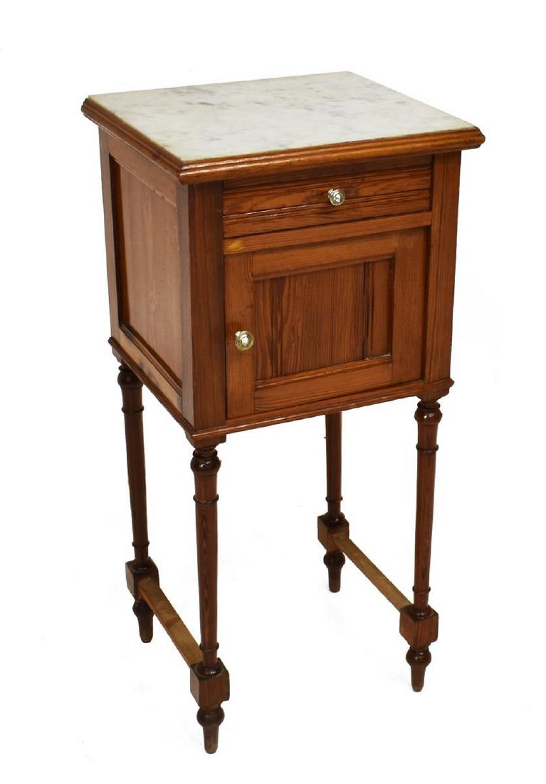 FRENCH LONGLEAF PINE MARBLE-TOP BEDSIDE CABINET (1 of 6)