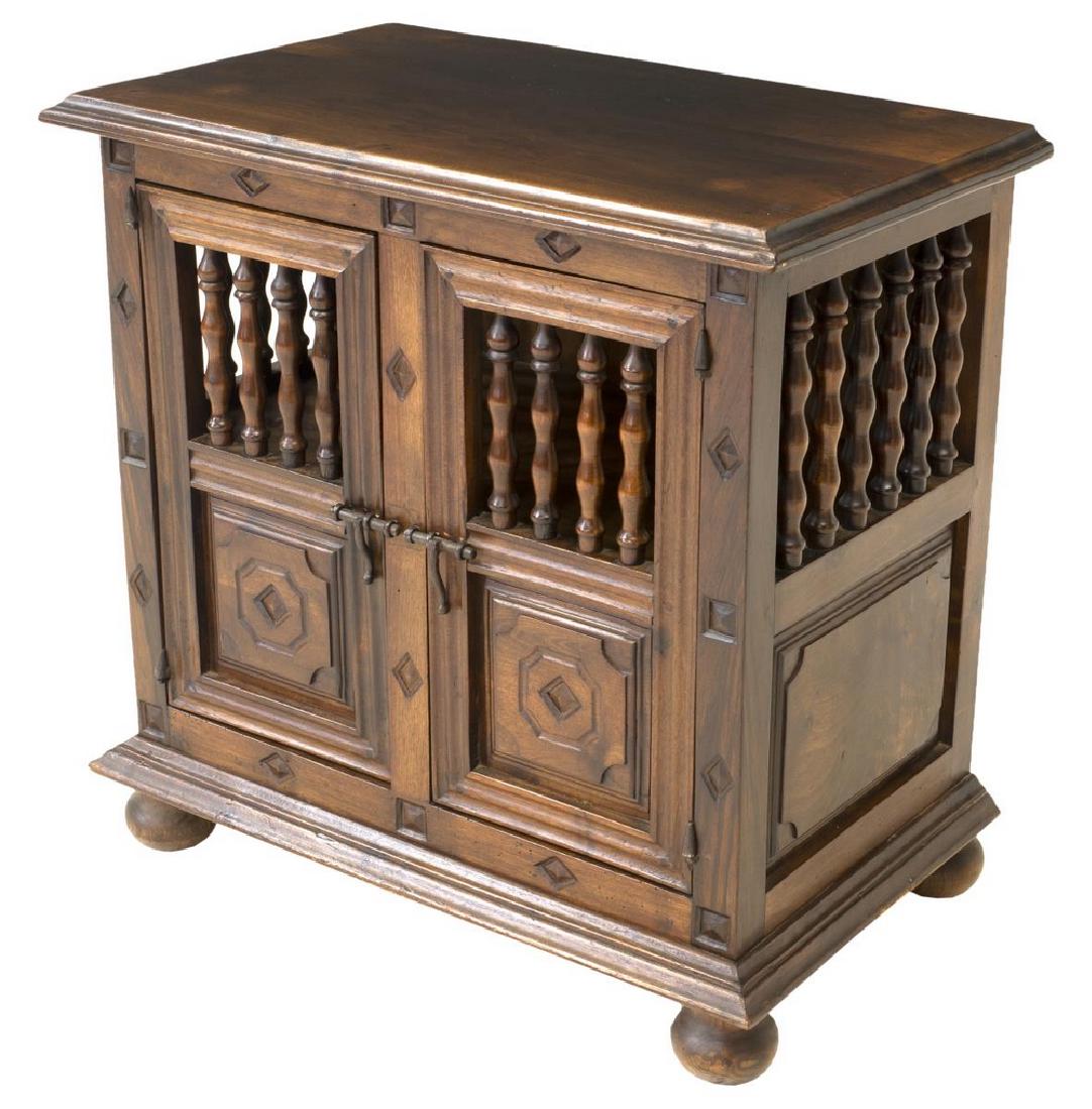 DIMINUTIVE SPANISH SPINDLED TWO DOOR CABINET (1 of 5)