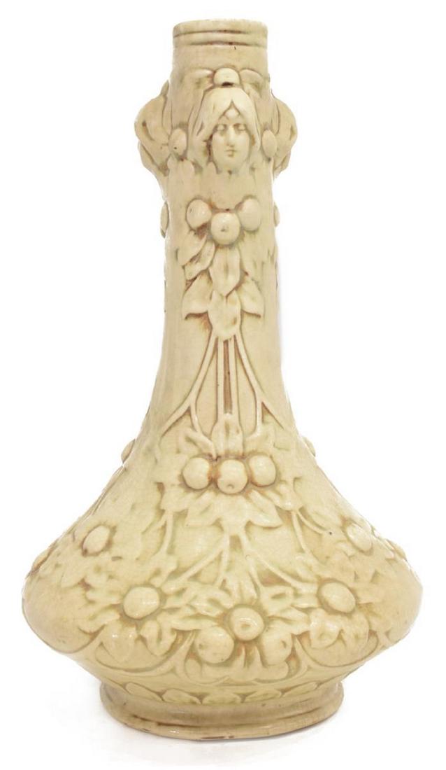 LARGE ART NOUVEAU CREAM CERAMIC FLORAL VASE (1 of 5)