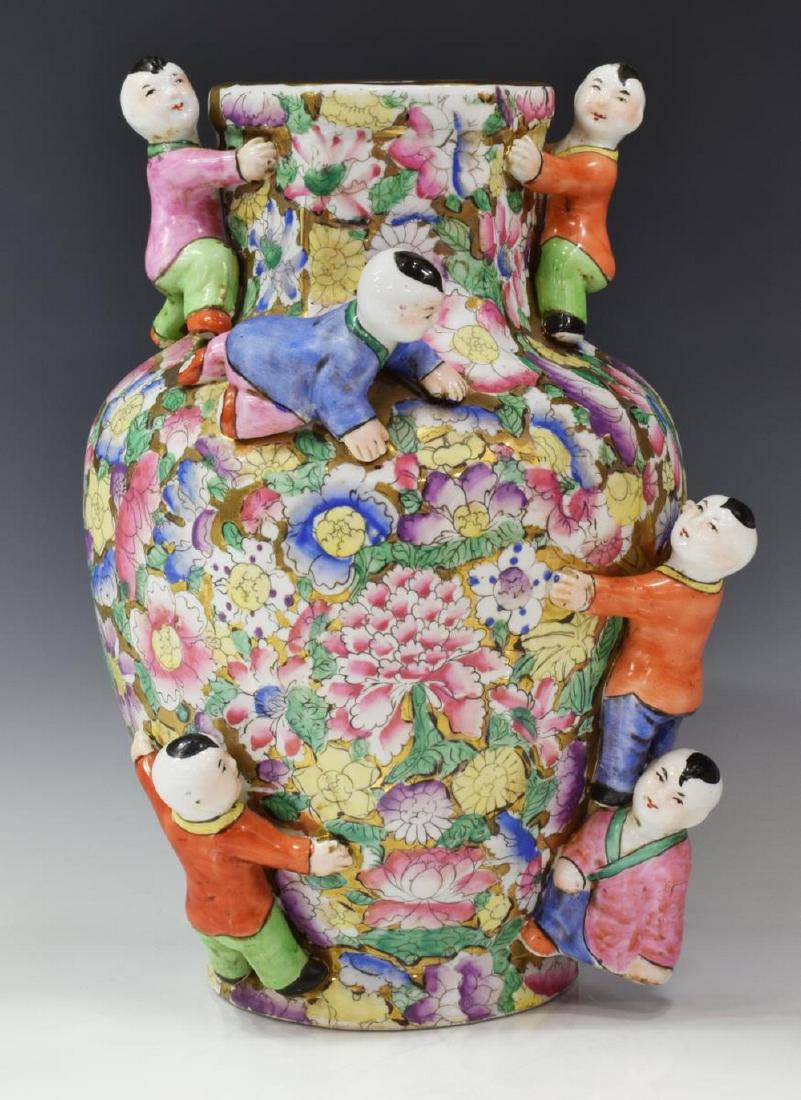 CHINESE PARCEL GILT THOUSAND FLOWERS VASE CHILDREN (1 of 4)