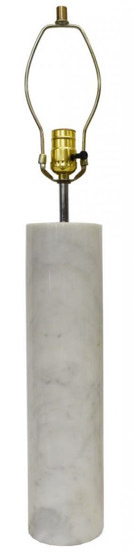 ROBERT SONNEMAN MODERNIST MARBLE TABLE LAMP: Modernist modern marble lamp, designed by Robert Sonneman (United States, b.1943), having cylindrical marble base issuing one light, approx 27.25"h, 22lbs