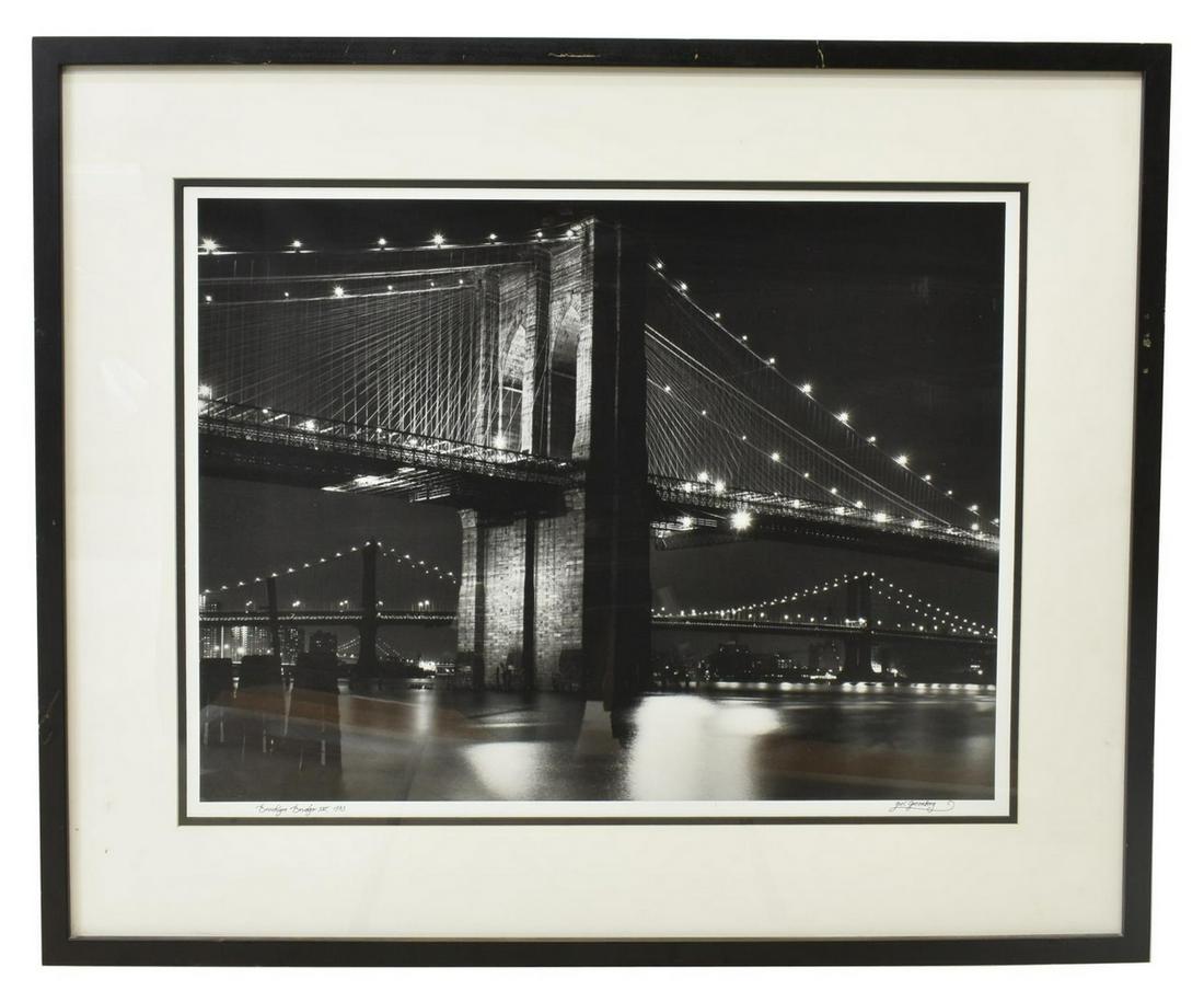 JOEL GREENBERG (B.1947) 'BROOKLYN BRIDGE IV' PRINT: Framed black and white photograph, "Brooklyn Bridge IV," signed lower right Joel Greenberg (New York, b.1947), dated lower left 1983, sight: approx 22.75"h, 30.5"w, overall: approx 33.75"h, 42"w, 15.7