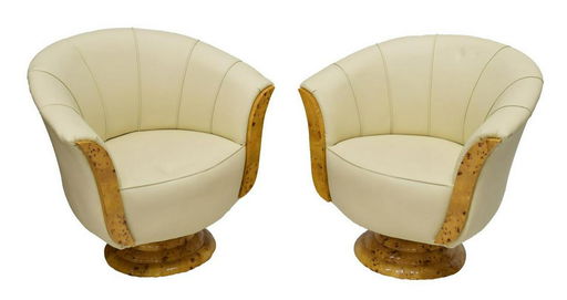 2 French Art Deco Style Leather Swivel Chairs 2 French Art Deco Style Leather Swivel Chairs