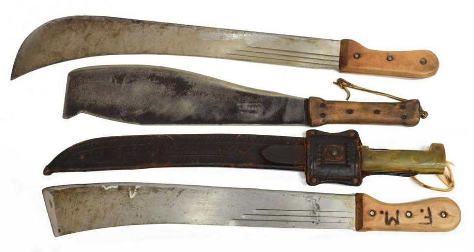 (4) Vintage Machetes, One With Horn Handle,