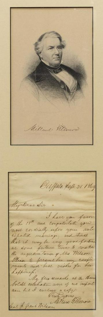 MILLARD FILLMORE 13TH PRESIDENT, HAND-WRITTEN LTR: Framed hand-written letter by Millard Fillmore (New York, 1800-1874), 13th president of the United States (1850-1853), the letter datelined Buffalo, Sept. 21, 1869, congratulates General James Grant W