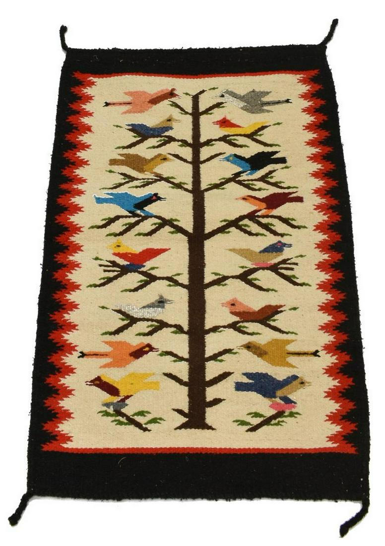 NATIVE AMERICAN NAVAJO TREE OF LIFE RUG, 41" x 27": Native American Navajo Tree of Life rug, approx 41" x 27" **Provenance: from a private Austin, Texas estate collection** Start Price: $100.00