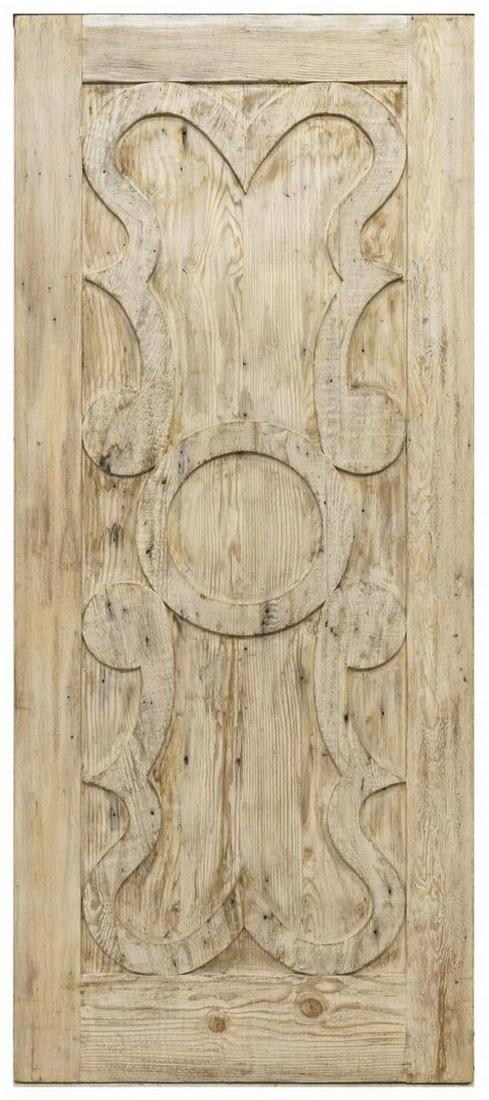 LARGE RUSTIC CARVED TWO-SIDED ARCHITECTURAL PANEL: Large Rustic pine double sided architectural panel, with carved design to front and back, approx 80"h, 34"w Start Price: $150.00