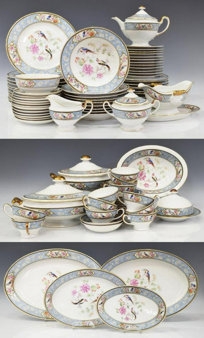 (92) HUTSCHENREUTHER BIRD OF PARADISE DINNER SET: (lot of 92) Hutschenreuther China "Bird of Paradise" dinner service, including: (11) dinner plates, 10 1/8"diam, (9) rim soup bowls, 8 5/8"diam, (12) salad plates, 8"diam, (12) bread and butter plates