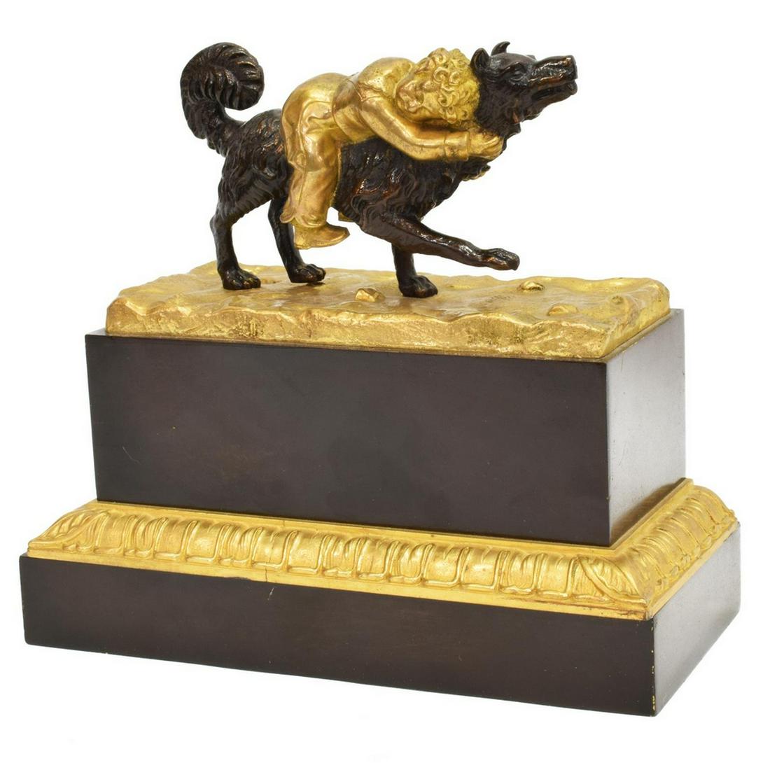 FRENCH DORE BRONZE GARNITURE YOUNG BOY & DOG (1 of 6)